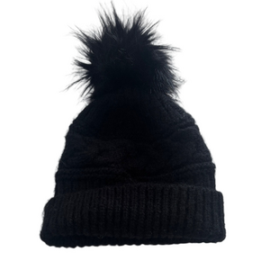 Aerie Black Chunky Knit Winter Beanie Hat With Black Pom Pom